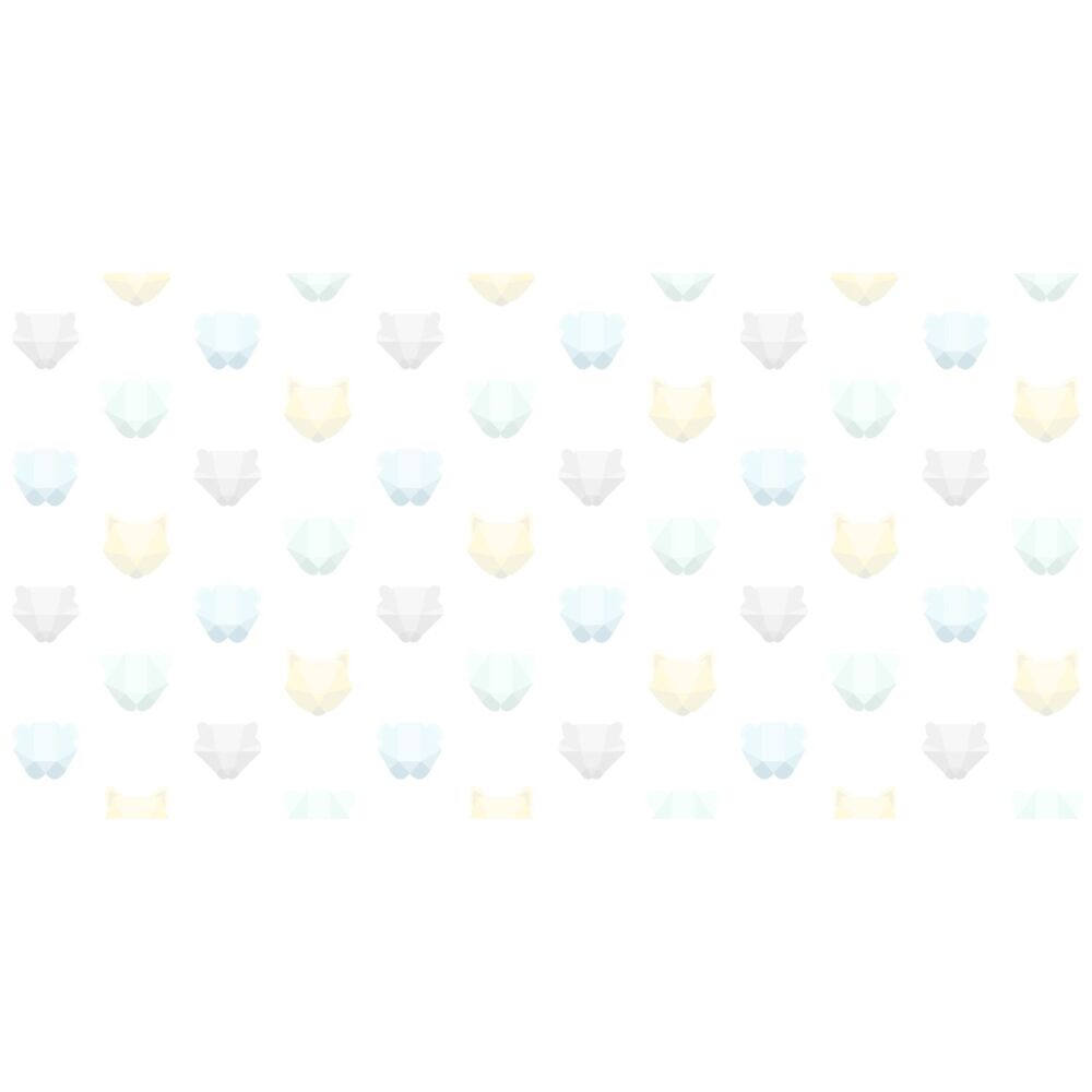 queso tubo Duquesa fotomural cabezas de animales origami verde menta pastel claro, azul  celeste pastel claro, amarillo pastel claro, gris claro cálido y blanco  mate - papel pintado