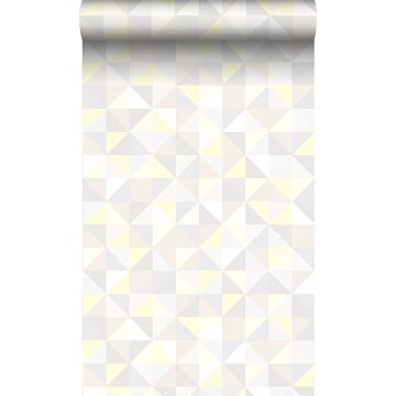 papel pintado triángulos beige crema claro, gris claro cálido, amarillo pastel claro y beige claro brillante