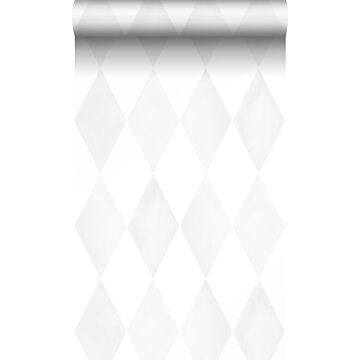 papel pintado rombo diamante con efecto pictórico sutil blanco mate y gris claro cálido