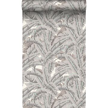 papel pintado hojas de palmera arcilla gris
