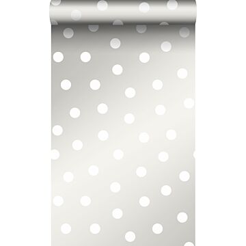 papel pintado puntos lunares polka dots blanco mate y grigio argento lucido