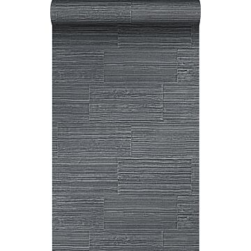 papel pintado bloques de piedra natural rugosos retro en aparejo de soga negro