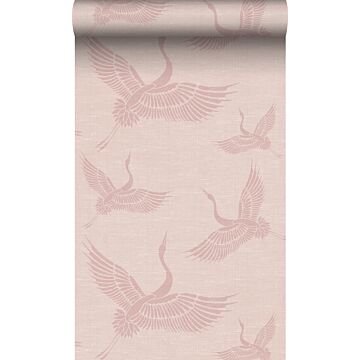 papel pintado pájaros grulla rosa viejo