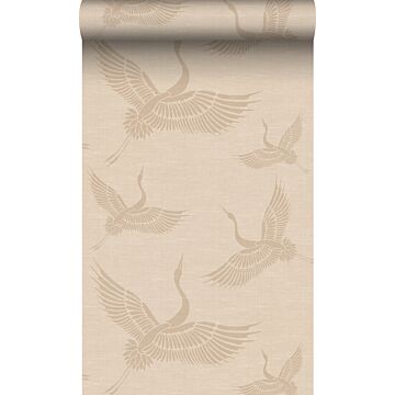 papel pintado pájaros grulla beige