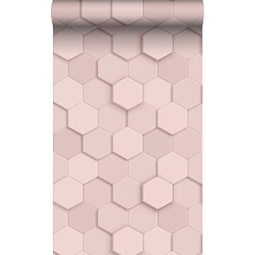 papel pintado estampado hexagonal 3d rosa claro
