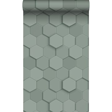 papel pintado con textura eco estampado hexagonal 3d verde grisáceo