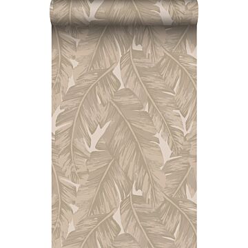 papel pintado con textura eco hojas de palmera beige