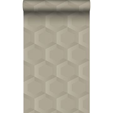 papel pintado con textura eco estampado hexagonal 3d beige arena