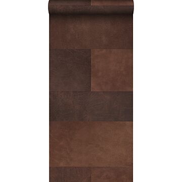 papel pintado XXL motivo de azulejos imitacion de cuero marrón